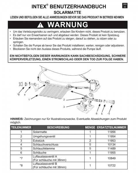 INTEX Poolheizung 120x120 cm Solarmatte Solarkollektor Solarheizung Pool Heizung