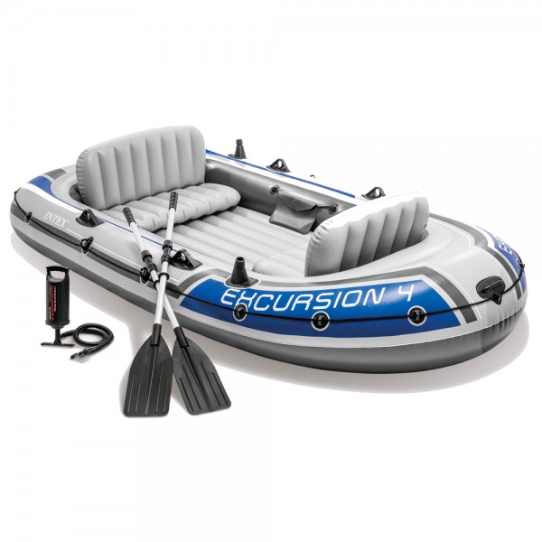 SET INTEX Excursion 4 Schlauchboot Angelboot + Aussenbordmotor + Heckspiegel