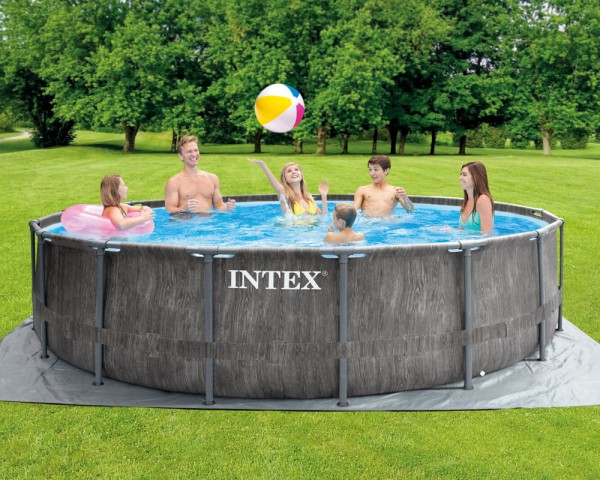 INTEX Komplettset Prism Frame Pool Greywood Ø 457x122cm Filterpumpe Swimmingpool