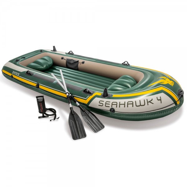 SET INTEX Seahawk 4 Schlauchboot Angelboot + Aussenbordmotor + Heckspiegel
