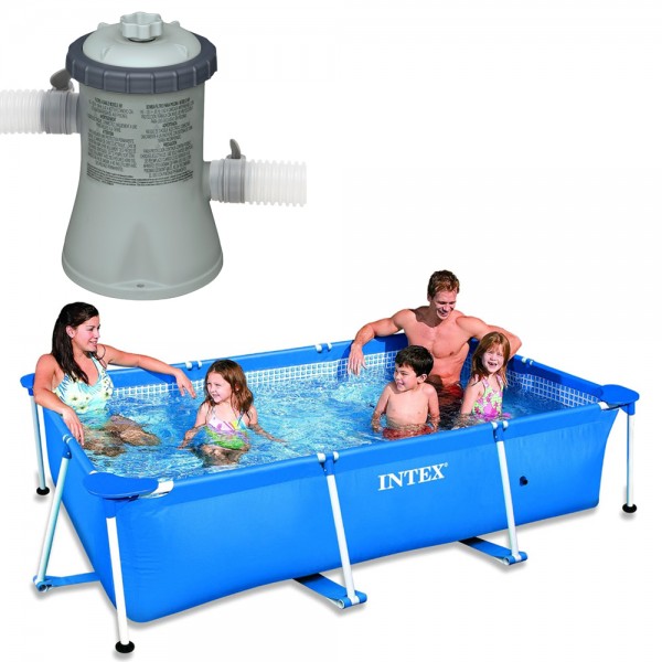 INTEX Schwimmbecken Family Swimming Pool Frame 260x160x65cm + Poolpumpe 1250l/h