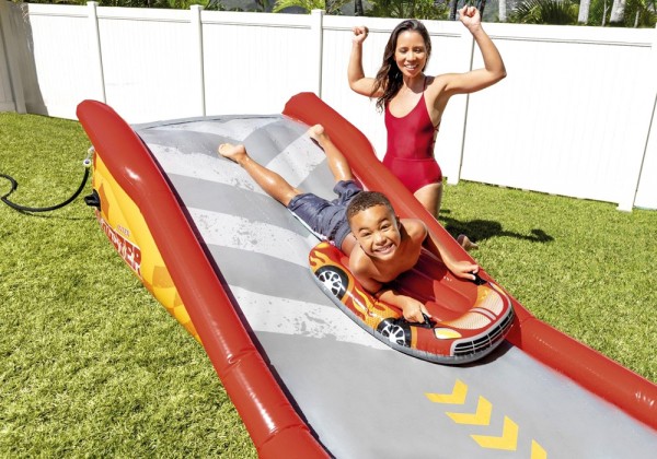 INTEX Wasserrutsche aufblasbare Racing Fun Wasserrutsche mit 2 Surf Riders