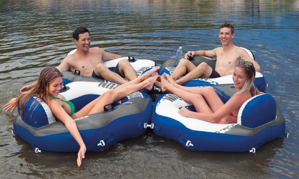 4er Set INTEX River Run Connect Lounge Badeinsel Luftmatratze mit Getränkehalter