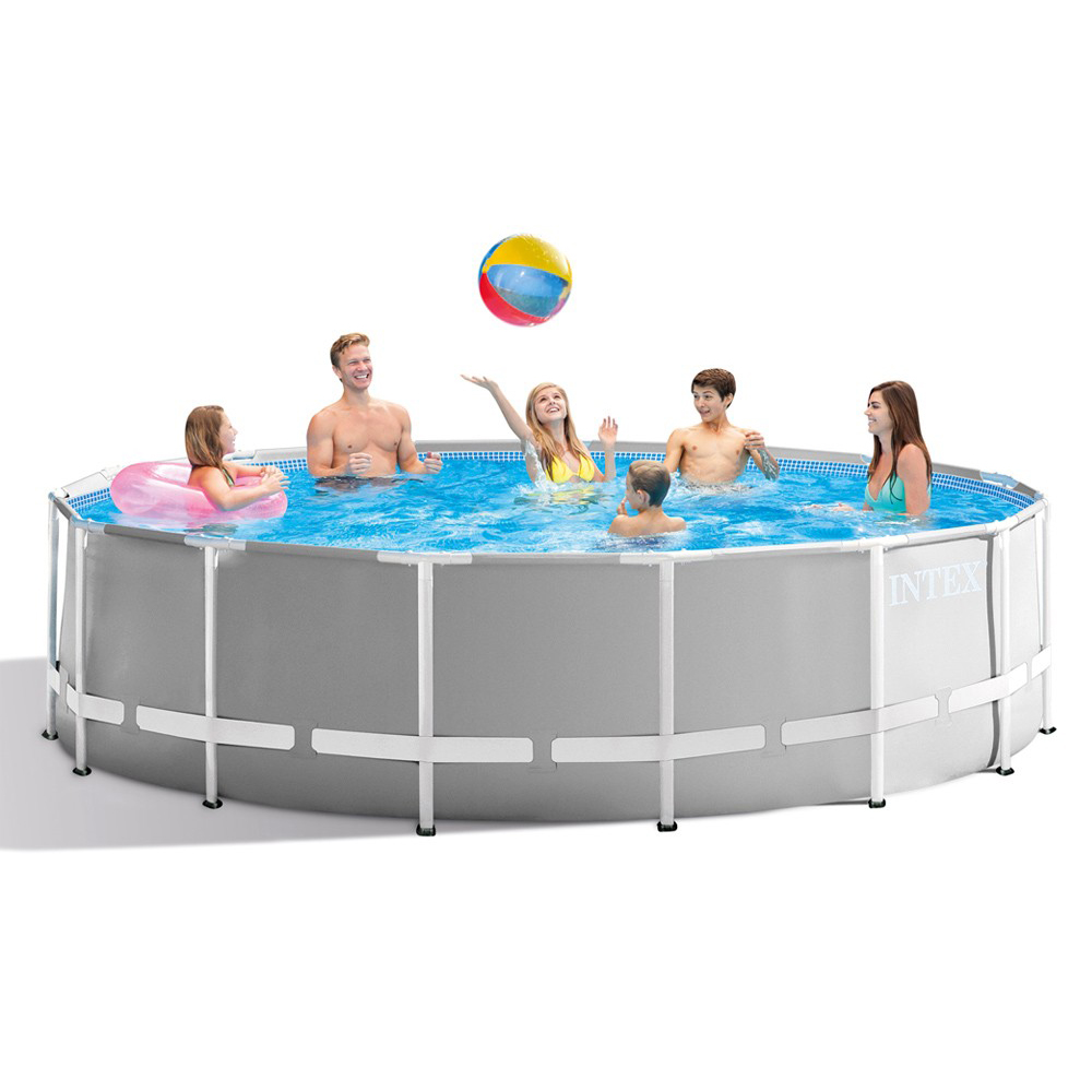 INTEX Prism Frame Pool Ø 457x122cm Schwimmbecken Stahlrohrbecken Grau