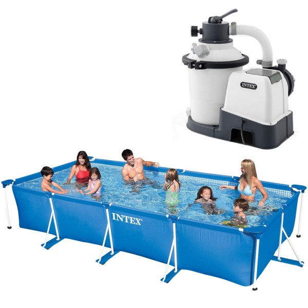 INTEX Family Swimming Pool Frame 450x220x84cm + INTEX Sandfilteranlage 3,5m³