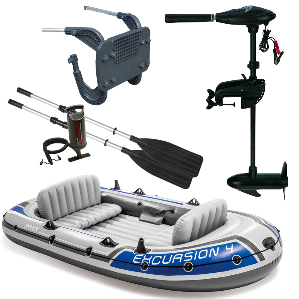 SET INTEX Excursion 4 Schlauchboot Angelboot + Aussenbordmotor +