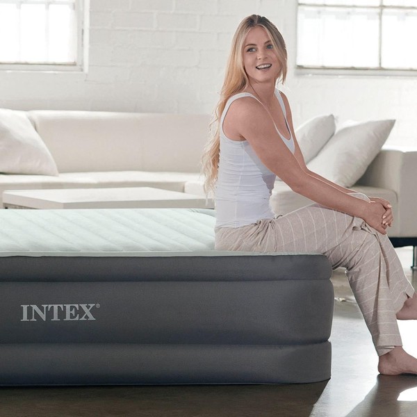 INTEX Luxus Luftbett PremAire Queen + 230V Pumpe Gästebett 203x152x46cm