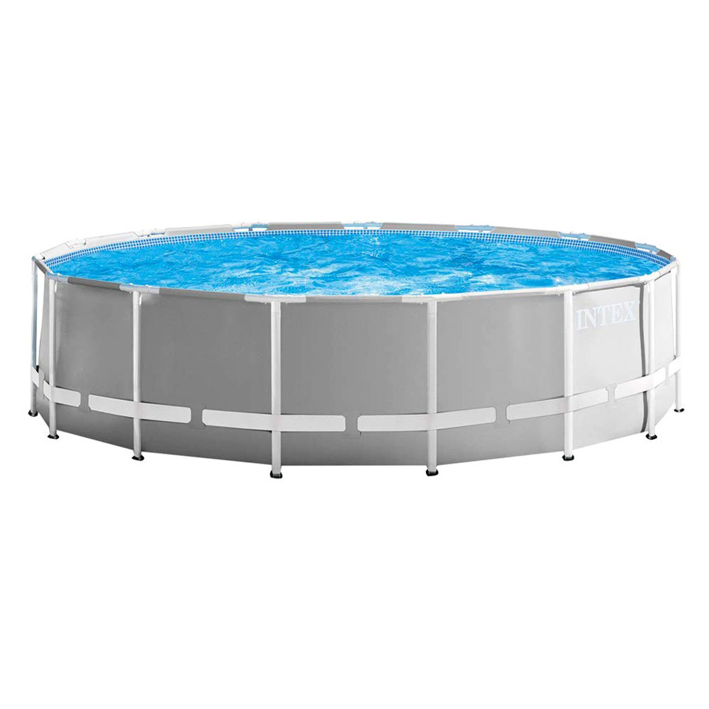 INTEX Prism Frame Pool Ø 457x122cm Schwimmbecken Stahlrohrbecken Grau