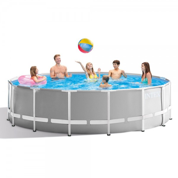INTEX Prism Frame Pool Ø 457x122cm Schwimmbecken Stahlrohrbecken Grau