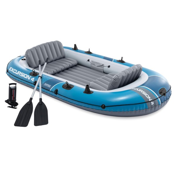 SET INTEX Excursion 4 Schlauchboot Angelboot + Aussenbordmotor + Heckspiegel