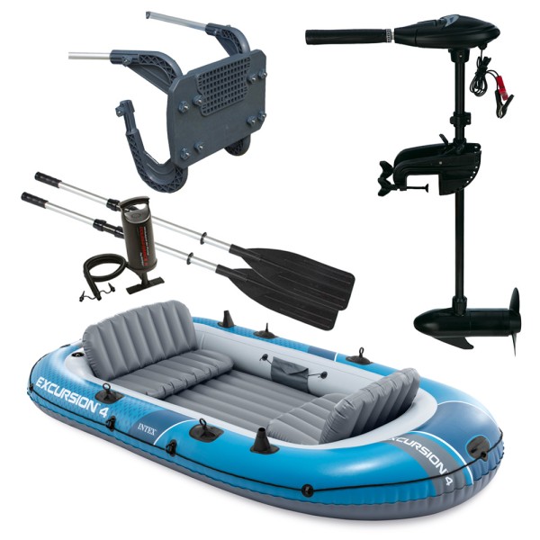 SET INTEX Excursion 4 Schlauchboot Angelboot + Aussenbordmotor + Heckspiegel