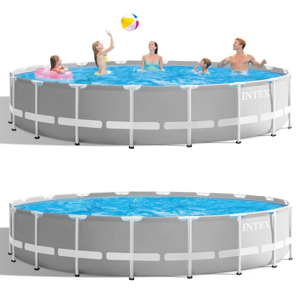 INTEX Prism Frame Pool Ø 549x122cm Schwimmbecken Stahlrohrbecken Grau