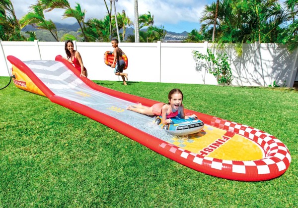 INTEX Wasserrutsche aufblasbare Racing Fun Wasserrutsche mit 2 Surf Riders