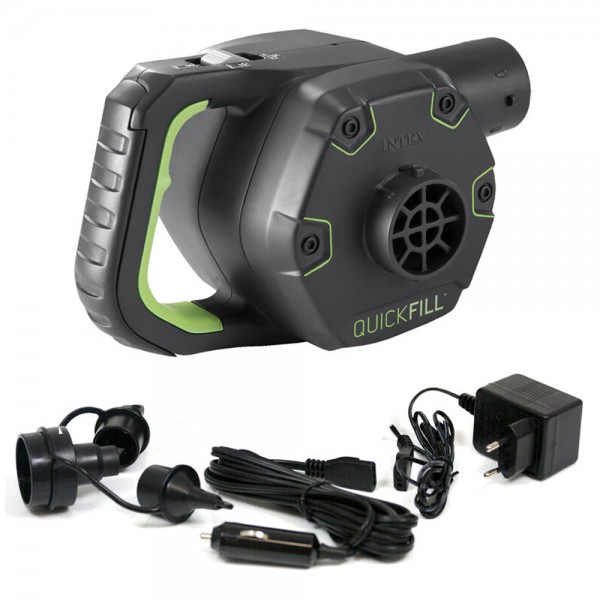 INTEX Quick Fill Elektrische Luftpumpe aufladbar mit Akku + 12V + 230V 3 Adapter