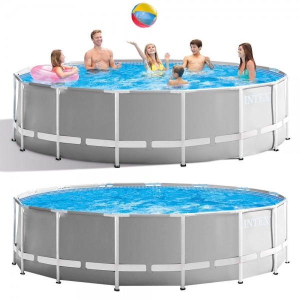 INTEX Prism Frame Pool Ø 457x122cm Schwimmbecken Stahlrohrbecken Grau