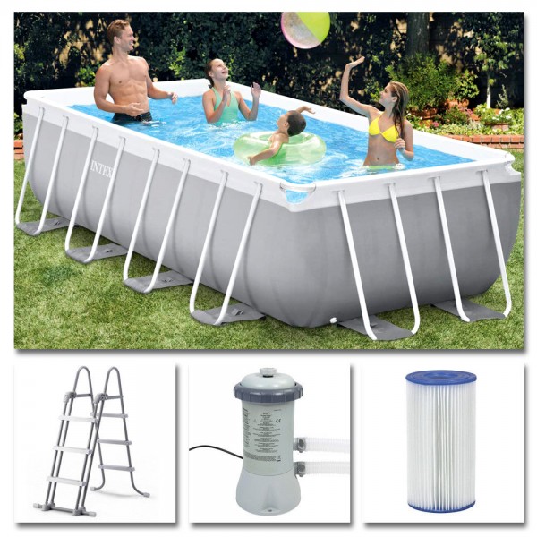 INTEX Komplettset Prism Frame Pool 400x200x100cm + Filterpumpe Schwimmbecken