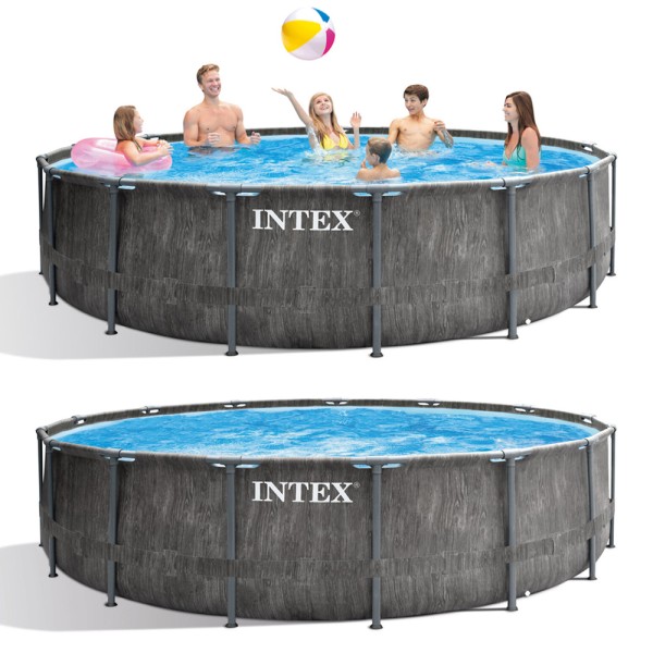 INTEX Komplettset Prism Frame Pool Greywood Ø 457x122cm Filterpumpe Swimmingpool
