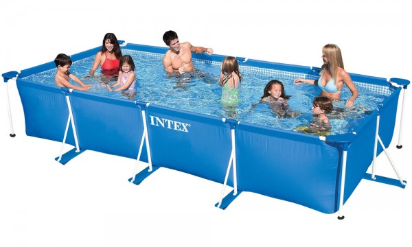 INTEX Family Swimming Pool Frame 450x220x84cm + Poolpumpe 3407l/h + Abdeckplane