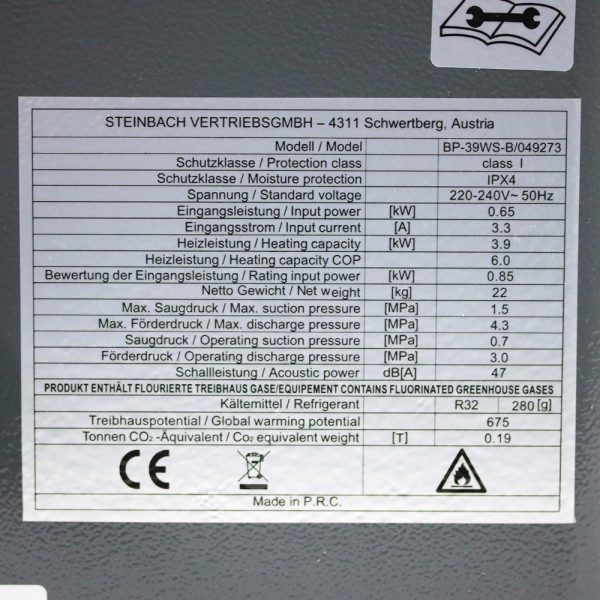Steinbach Mini Wärmepumpe 3,9kW Poolheizung Luft Wasser Wärmetauscher Pool