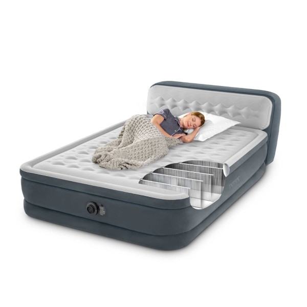 INTEX Luxus Luftbett Queen mit Kopflehne + 230V Pumpe Gästebett 236x152x86cm