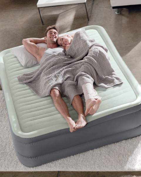 INTEX Luxus Luftbett PremAire Queen + 230V Pumpe Gästebett 203x152x46cm