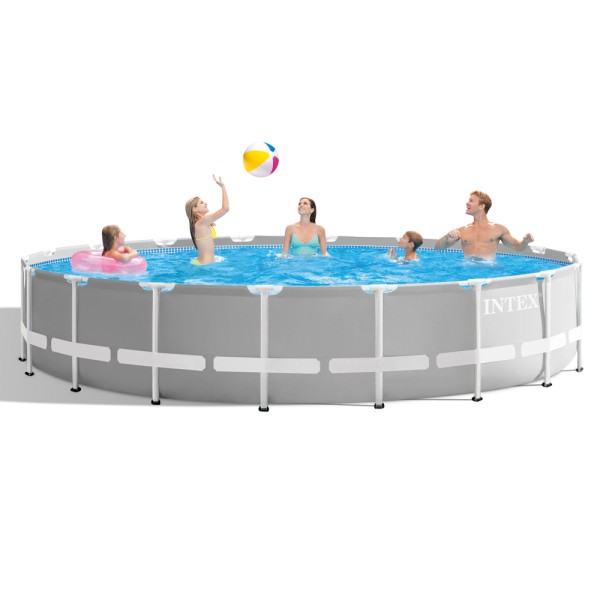 INTEX Prism Frame Pool Ø 549x122cm Schwimmbecken Stahlrohrbecken Grau