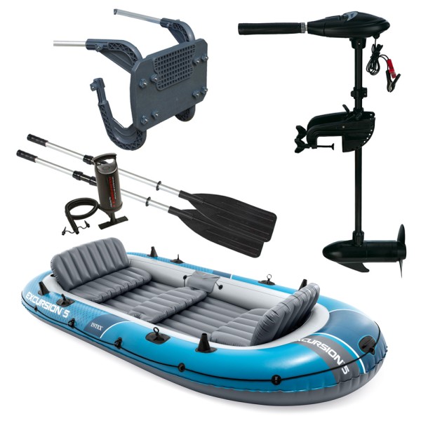 SET INTEX Excursion 5 Schlauchboot Angelboot + Aussenbordmotor + Heckspiegel