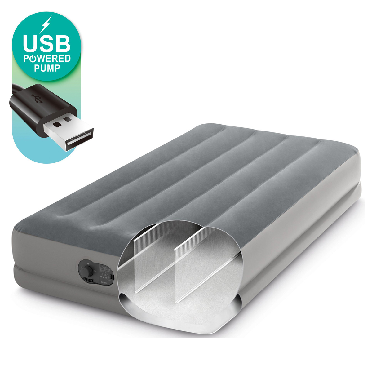 INTEX Luftbett Prestige Single + USB Pumpe Gästebett 191x99x30cm Luftmatratze